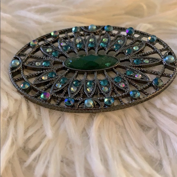 Vintage 1990’s FAF Oval Brooch. Rhinestones Pewter - Picture 3 of 7